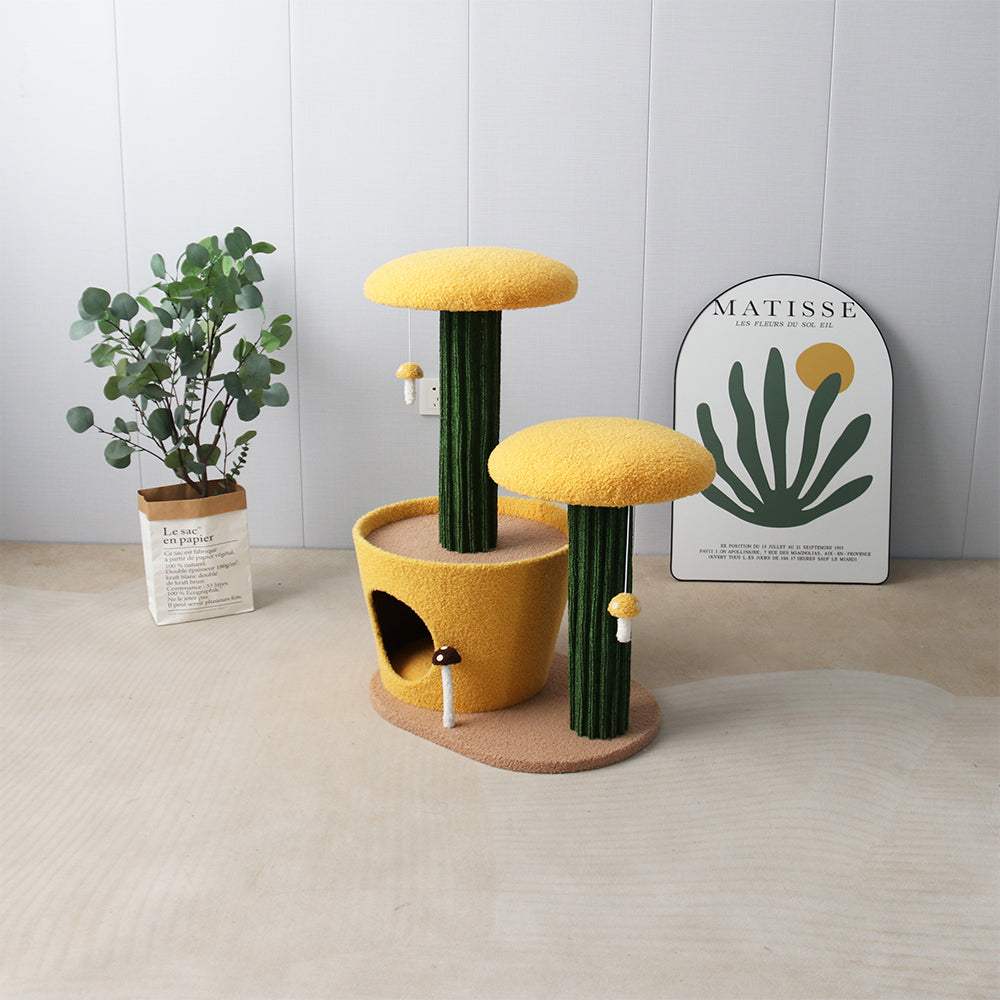 CATIO 2-Level Yellow Mushroom Cat Scratching Tree