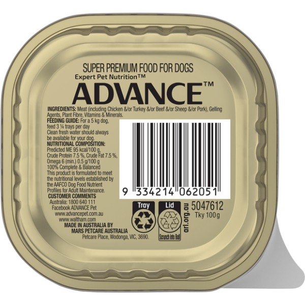 ADVANCE Adult Single Serve Turkey Wet Dog Food Trays