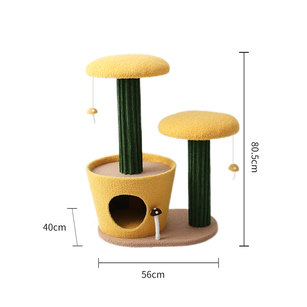 CATIO 2-Level Yellow Mushroom Cat Scratching Tree