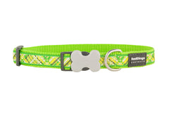 Red Dingo Dog Collar 15mm x 24-36cm Flanno Lime Green