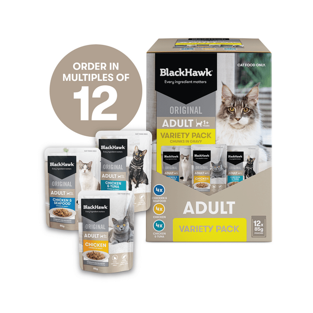 Black Hawk Cat Variety Pack in Gravy 85g x 12 - Furbabies Online