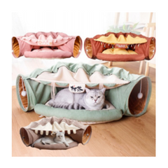 Cat Tunnel with Collapsible Washable Cat Bed